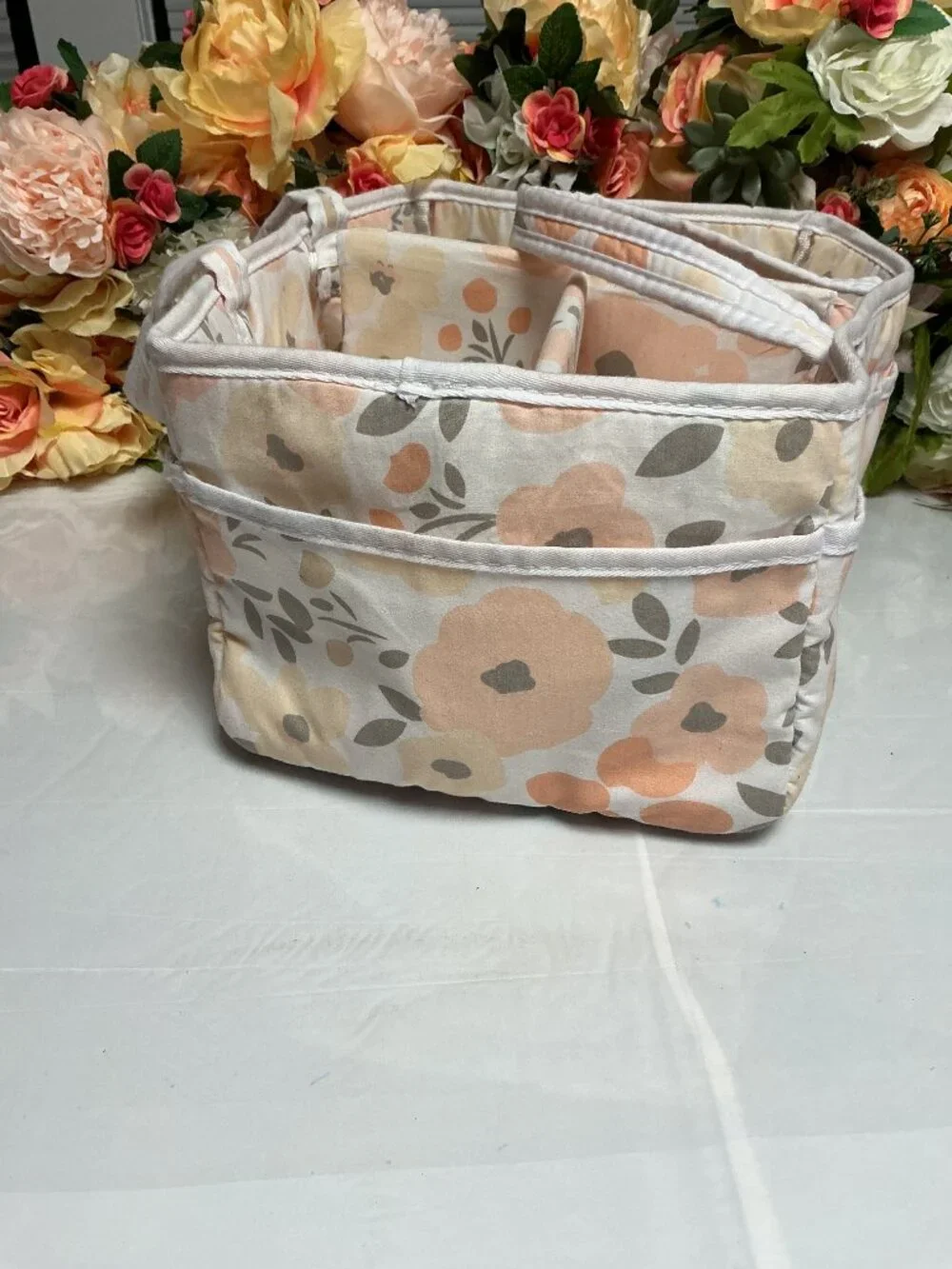 Trend Lab Floral Diaper Caddy Nursery Organizer Removable Dividers